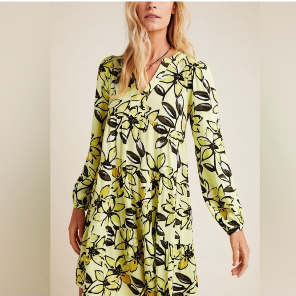 Maeve by Anthropologie Yellow and Black Patterned Dress